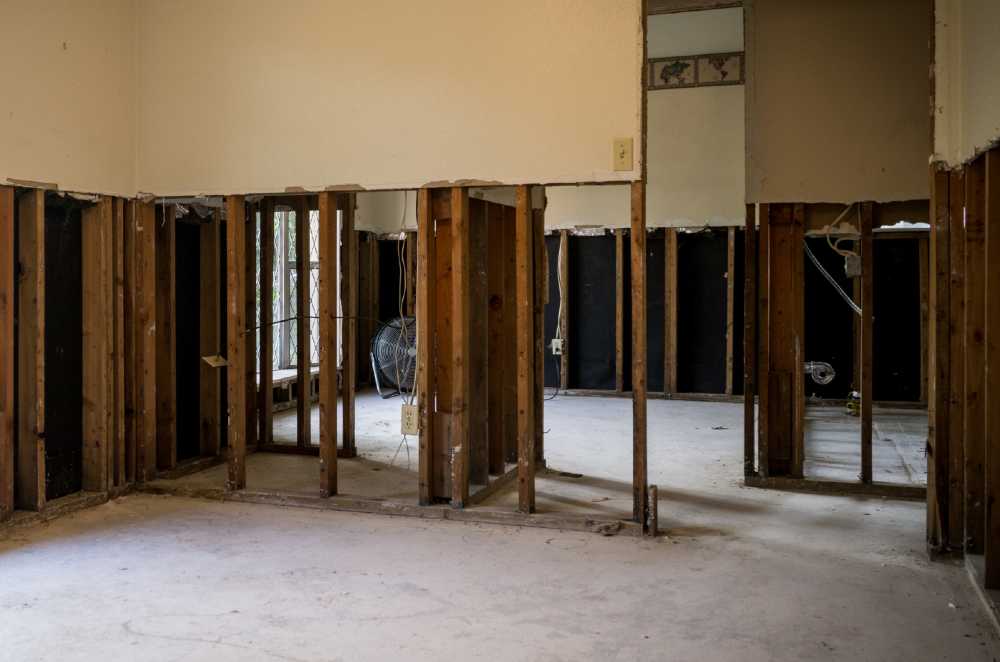 Drywall cut out after a flood