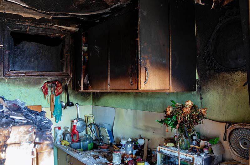 Smoke and soot damage after a small kitchen fire